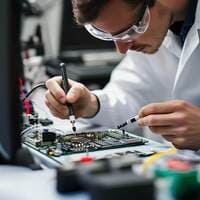 Technicien réparant des appareils électroniques avec expertise